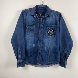 Philipp Plein Illegal Fight Club denim Marlon long sleeved shirt , medium